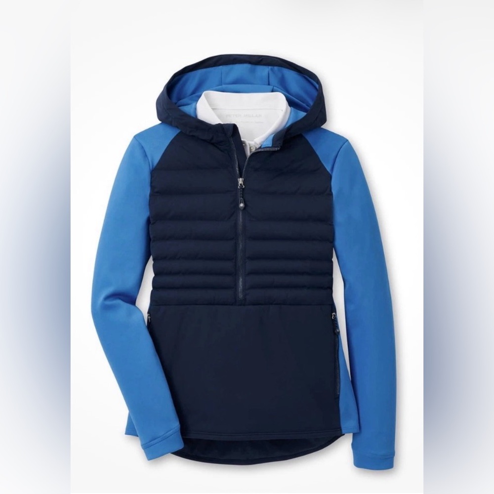 NWT Peter Millar Women’s Navy / Ábaco Blue Hooded Merge Half- Zip Small